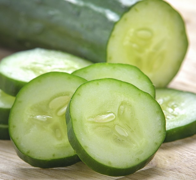 close up of sliced cucumbers